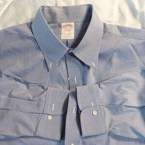 Brooks Brothers Men's dress shirt 16.5  blue check non-iron model 100% Cotton